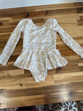SweetHoney White and Gold Long-Sleeve Peplum Bodysuit 2T